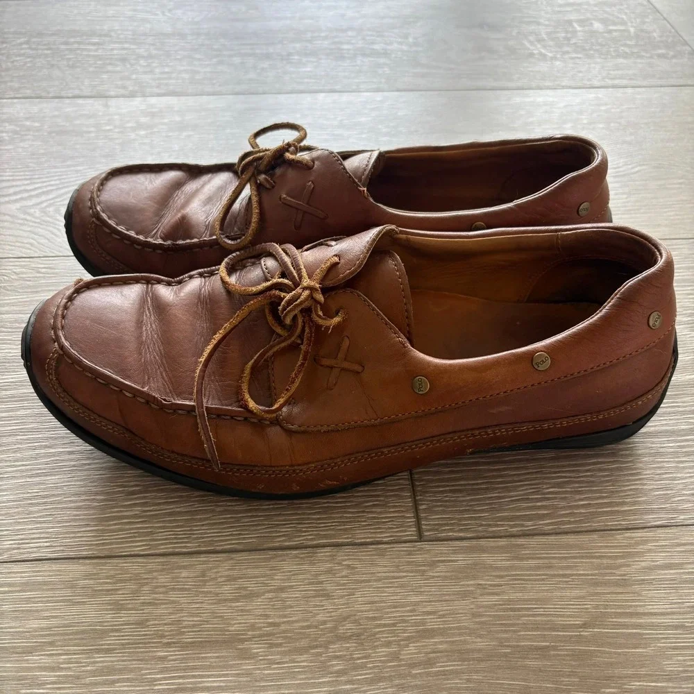 Polo Ralph Lauren Mens Tan Leather Boat Shoes Moc Toe Loafers AAM19420 9.5 D